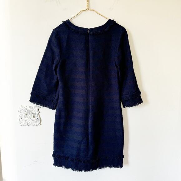 NWT Trina Turk Lorossa Navy Striped Tweed Fringe Shift Dress 8 - Picture 5 of 7